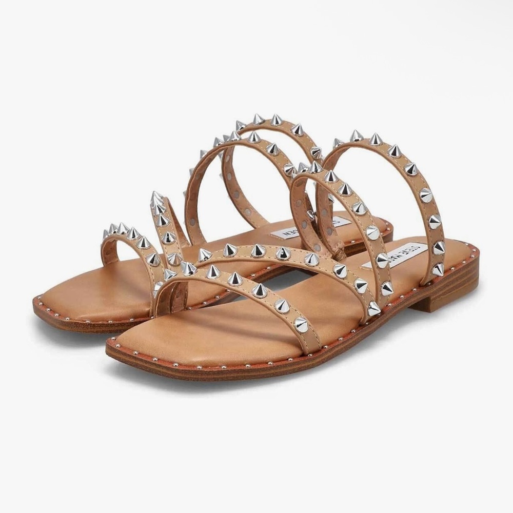 Steve Madden Tan Silver Sandals with Studded Straps